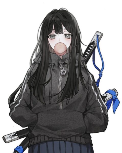 Hình hình ảnh anime phái nữ ngầu, lạnh lẽo lùng ngậm kẹo cao su thiên nhiên, treo lần ở phía đằng sau lưng