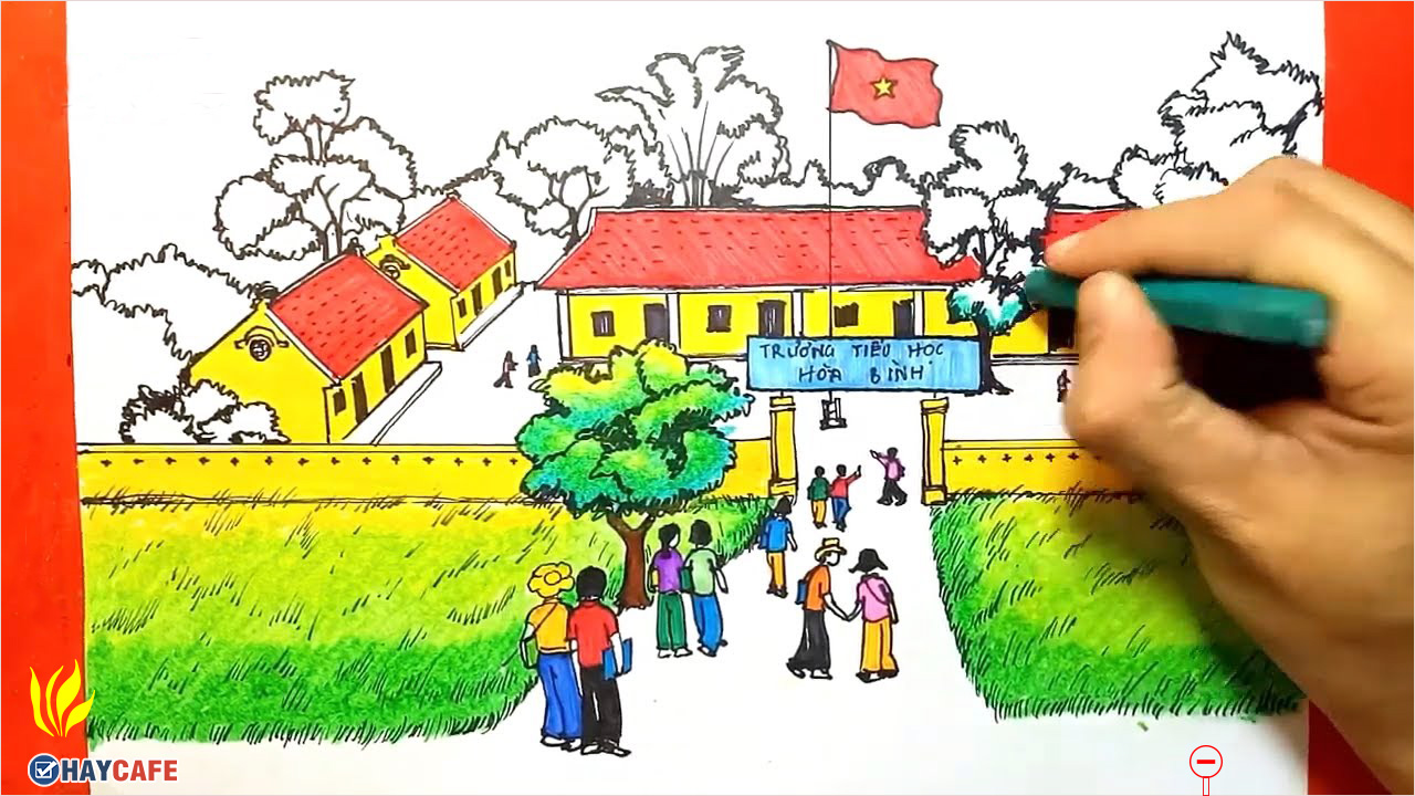 Vẽ tranh Ngôi trường của emHow to Draw My school  YouTube