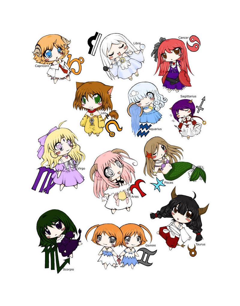 101 Tranh tô màu 12 cung hoàng đạo Anime Chibi siêu Cute