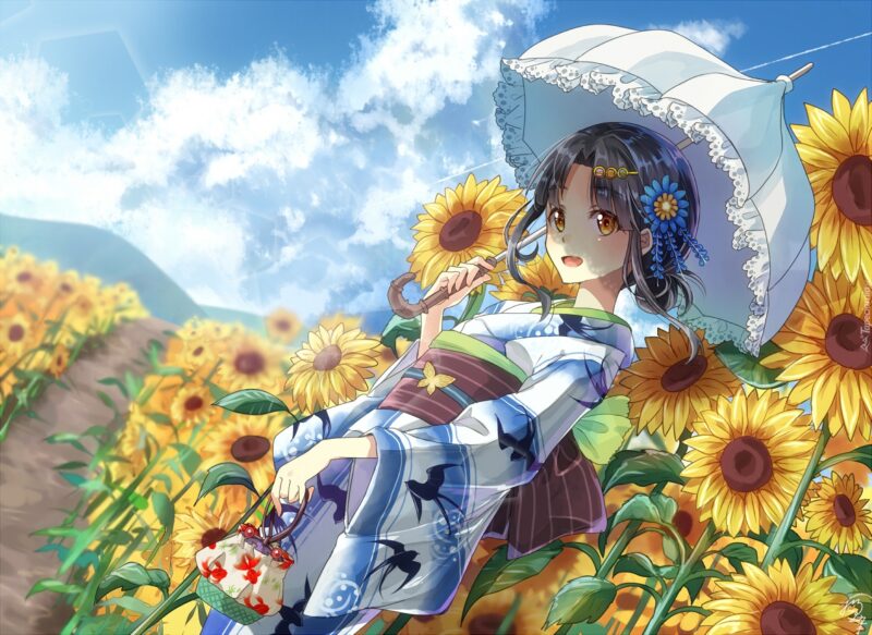 Hình nền anime hoa hướng dương đẹp cho máy tính