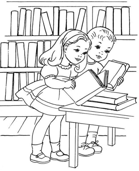Tranh tô màu cho bé gái 7 tuổi hai bạn đọc sách