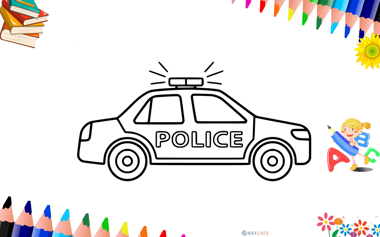 Tranh tô màu xe cảnh sát đẹp dành cho các bé