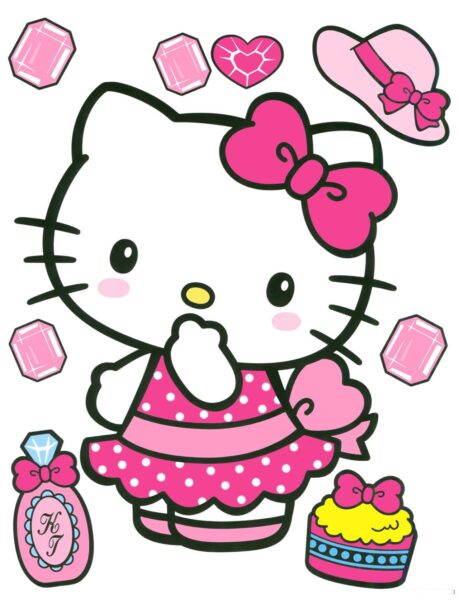 Hình ảnh Hello Kitty mặc váy hồng chấm bi trắng