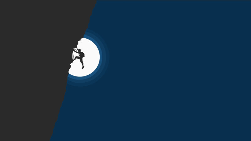 Hình nền tối giản minimalist một người đàn ông đang leo núi trong đêm trăng