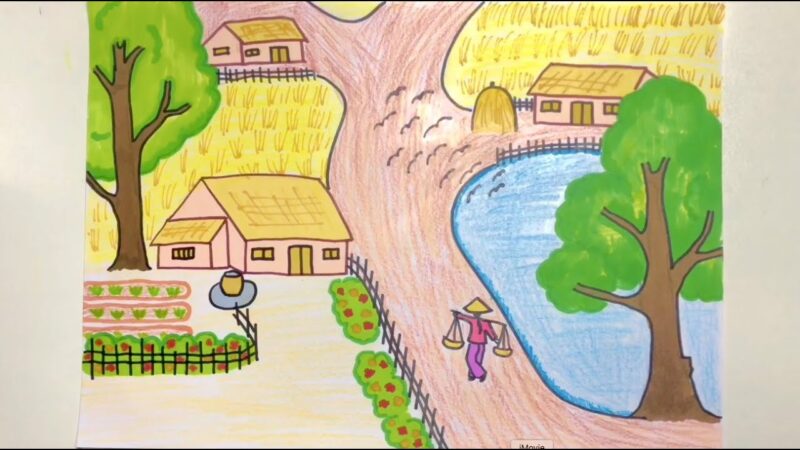 Vẽ tranh cuộc sống quanh em lớp 7 đơn giản ngôi nhà trong tranh