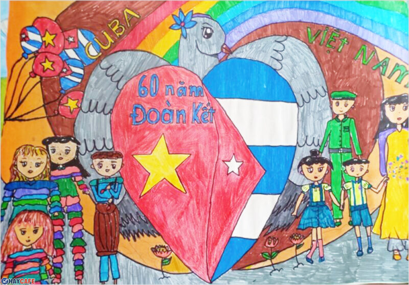 Mẫu tranh vẽ Thiếu nhi Việt Nam  Cuba thắm tình đoàn kết Vẽ tranh Việt Nam  Cuba thắm tình đoàn kết