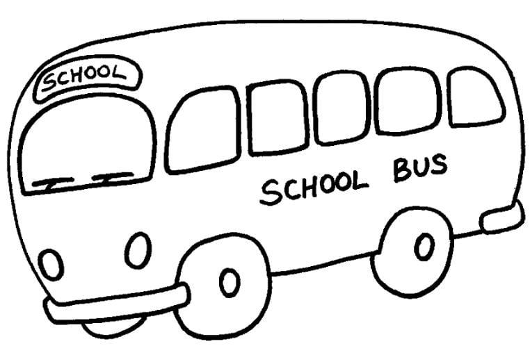 Tranh tô màu xe buýt đưa bé đi học