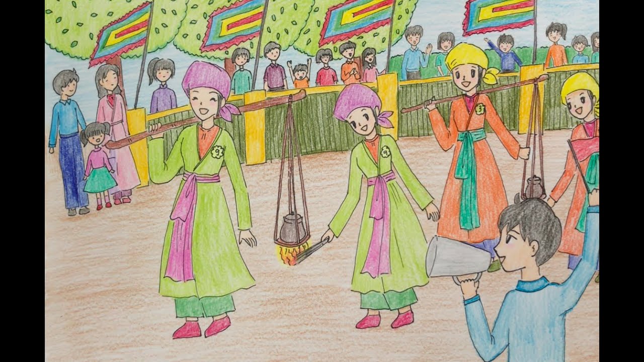 Tổng hợp tranh vẽ đề tài lễ hội đẹp nhất  Tranh vẽ lễ hội truyền thống  Việt Nam