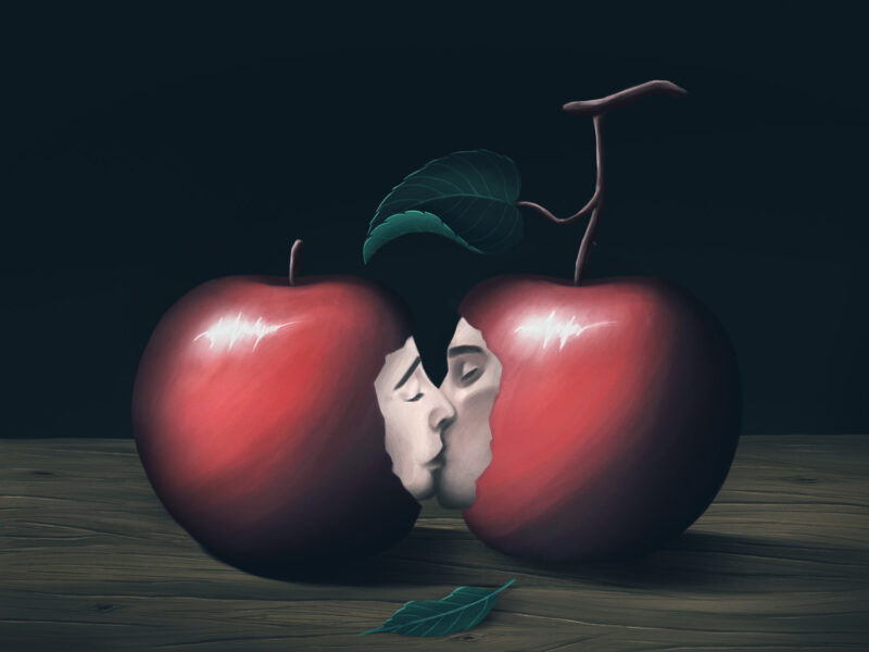 Ảnh trái cây troll táo hôn nhau