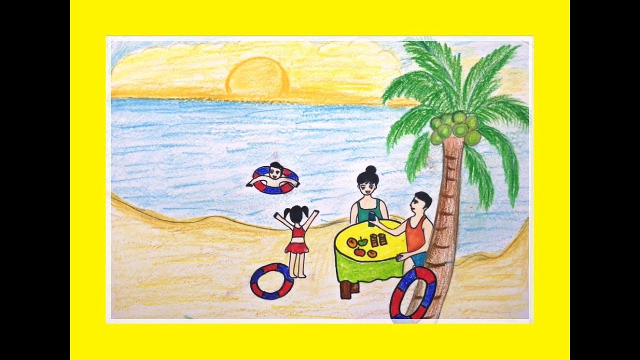 Vẽ tranh đề tài hoạt động trong những ngày hè  Gia đình đi tắm biển  How  to draw Summer beach  YouTube