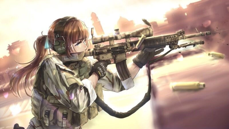 hình ảnh anime nữ cầm súng mặc đồ quân đội