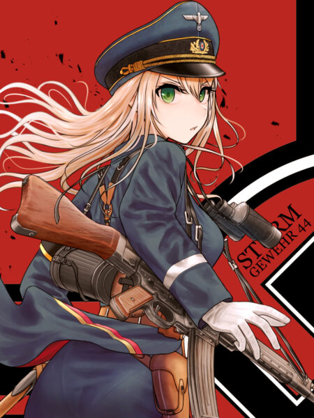 hình anime nữ cầm súng đội nón ngầu