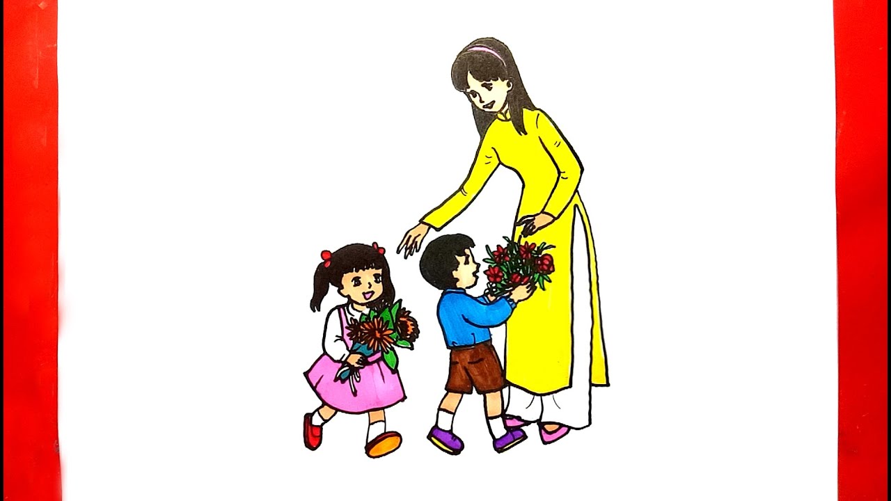 Vẽ Tranh 20-10 Đẹp Tặng Mẹ Và Cô Giáo Đầy Sắc Màu Cho Bé