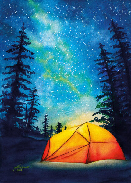 Vẽ tranh lều trại dưới bầu trời đầu sao