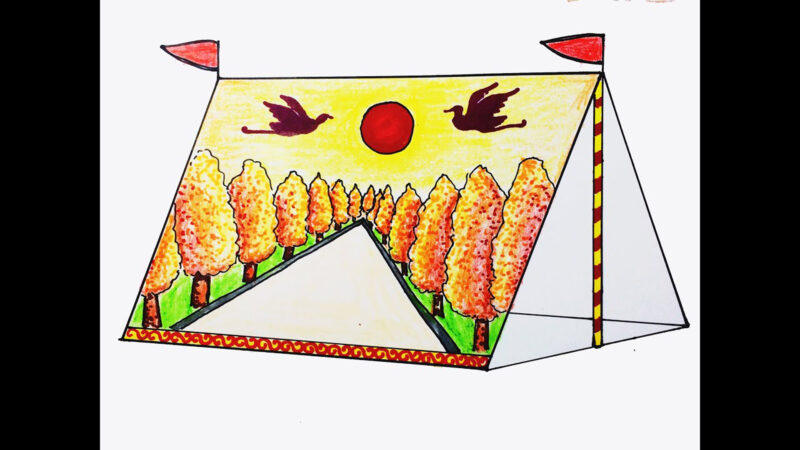 Vẽ tranh lều trại gam màu nóng ấn tượng